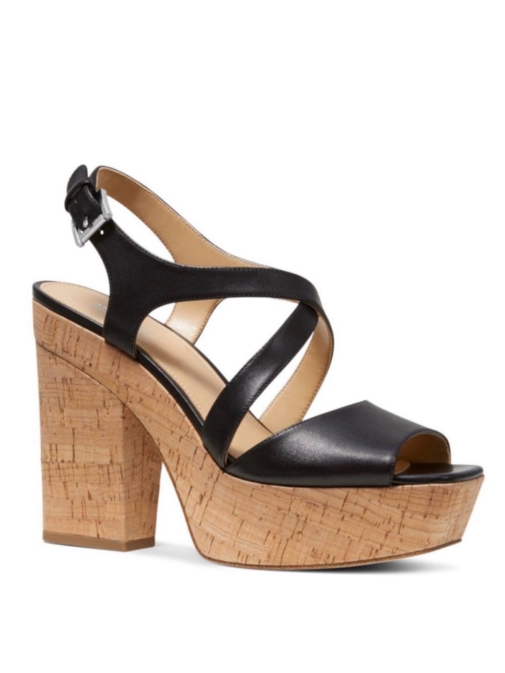 Michael Kors Abbott Black Leather Platform Sandals Size 9.5